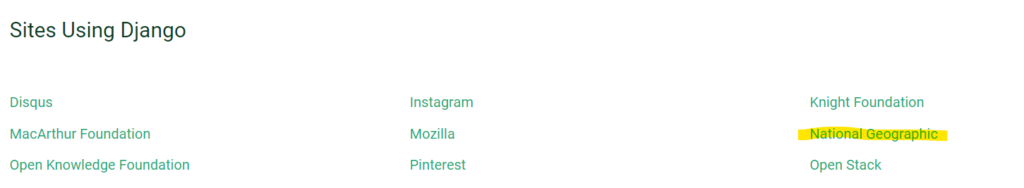 National Geographic using Django in Tech Stack