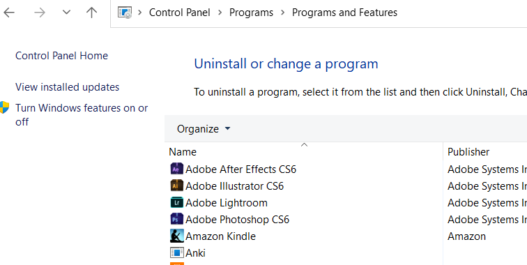 Uninstall GCC Versions from control panel