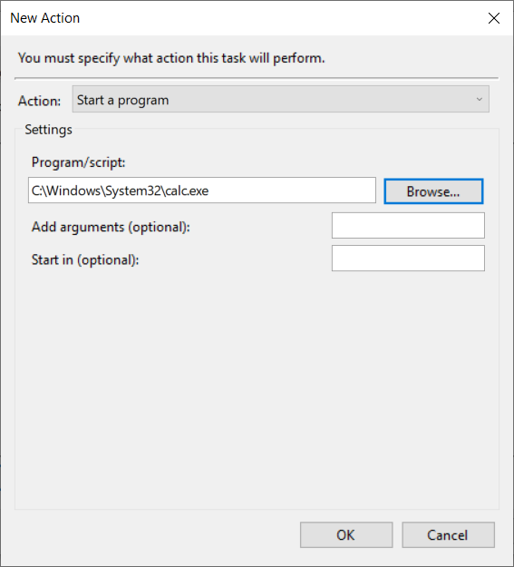 Choose script or program you want to automate using windows task scheduler